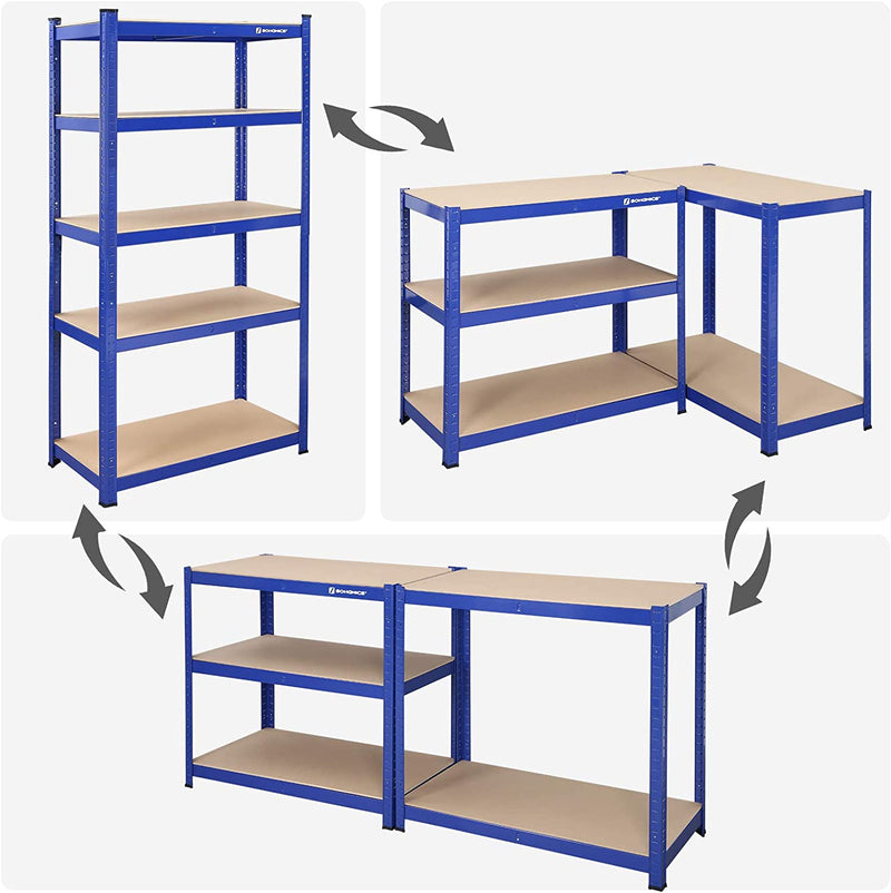 Racks de rangement - Ensemble de 2 placards de sous-sol - 5 étagères réglables - planches métalliques - bleu