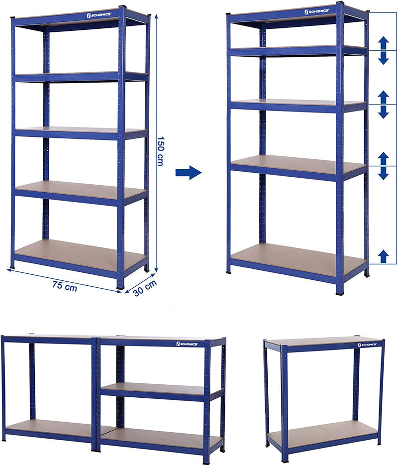 Opbergrekken - Set van 2 - kelderkasten - 5 verstelbare planken - Metalen planken - Blauw