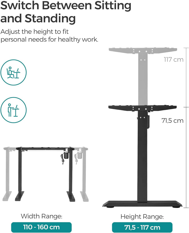 Electric Desk - Korkeus Säädettävä - Bureframe - Office Barn - ilman työpöytä -