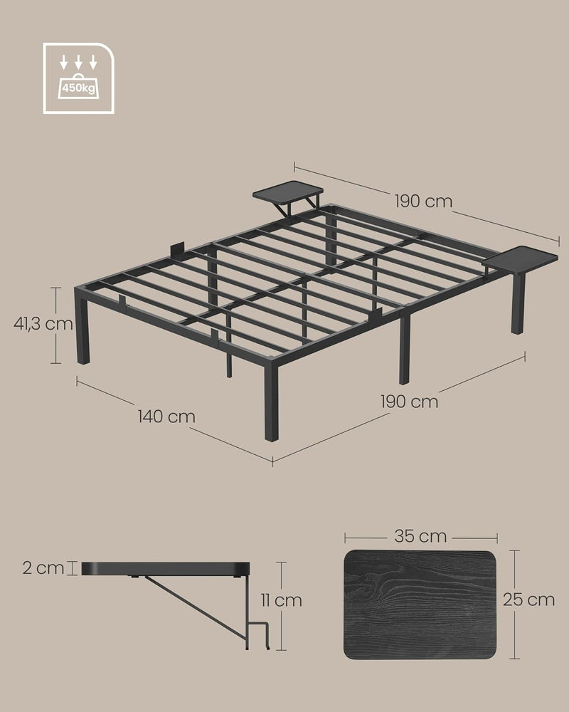 Bed frame - Metalen frame - Tweepersoonsbed - 190 x 140 cm - Zwart