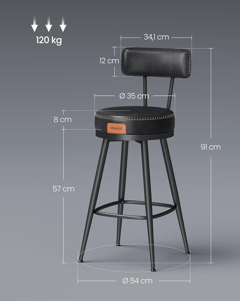 Barkrukken - Barstoelen - Set van 2 - Metalen frame - Met rugleuning - Zwart