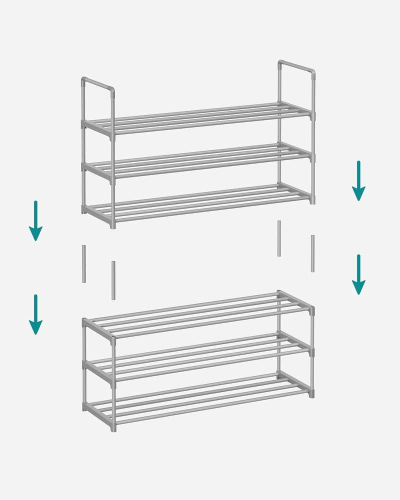 Rack à chaussures - armoire à chaussures - avec 3 niveaux - cadre en métal - gris