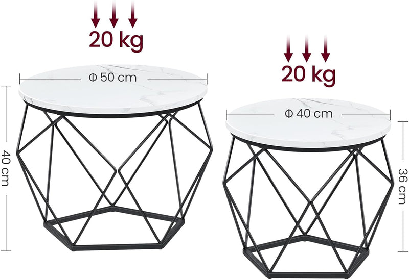 Bijzettafel - Set van 2 - Salontafels - wit zwart