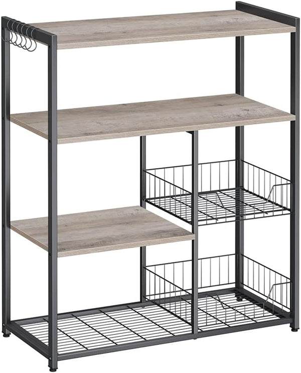 Keukenrek - Keukenkast - Opbergkast - 4 niveaus - Metalen frame - Houten planken - Grijs