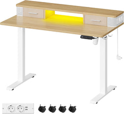 Bureau - Elektrisch bureau - In hoogte verstelbaar - Met stopcontact en 2 lades - 60x120cm - Licht Bruin