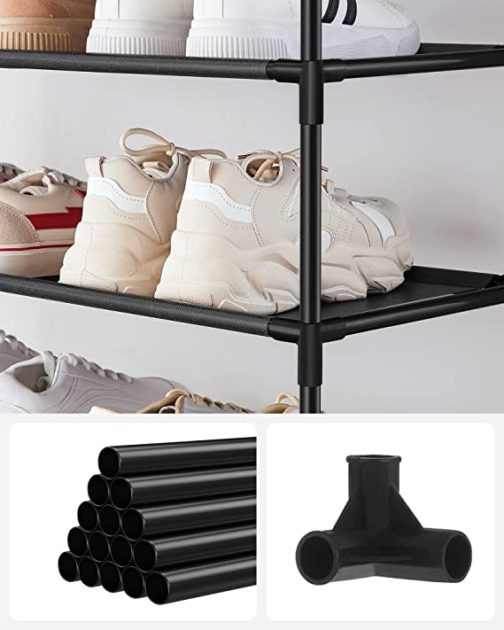 Rack à chaussures - avec 5 niveaux - Stockage à chaussures - Rack debout - avec cadre en métal - noir