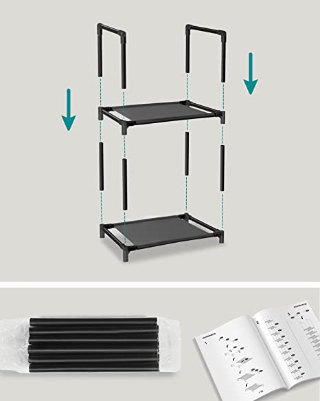 Shoe Rack - Lagring av skor - 10 nivåer - Öppet skoskåp - Metallram - Svart