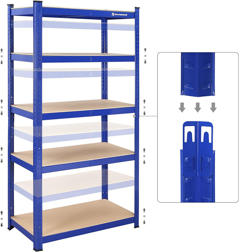 Opbergrekken - Set van 2 - kelderkasten - 5 verstelbare planken - Metalen planken - Blauw