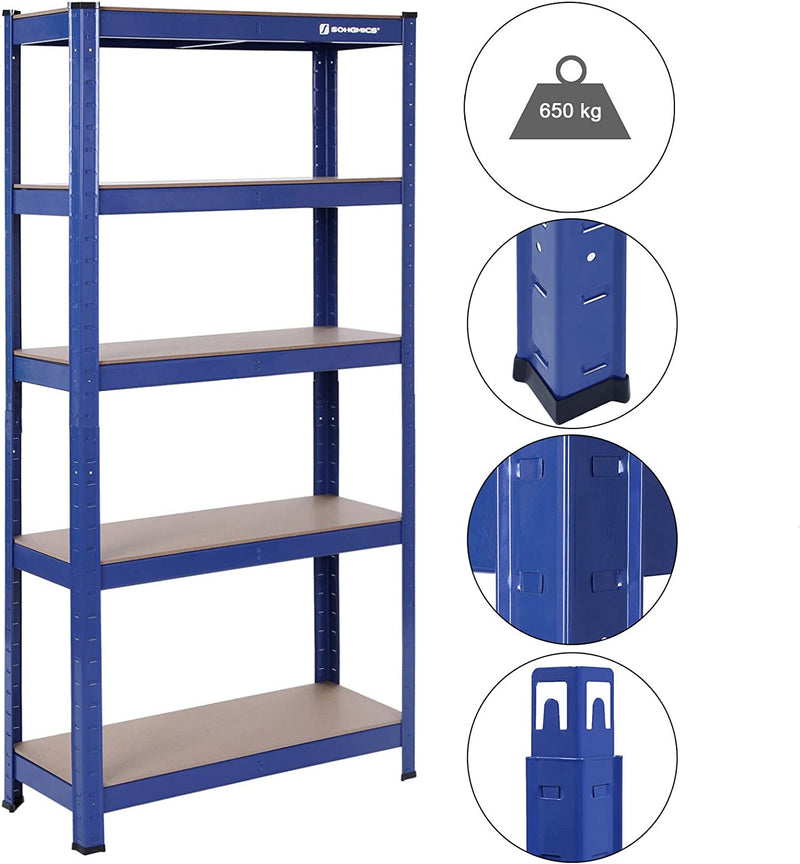 Racks de rangement - Ensemble de 2 placards de sous-sol - 5 étagères réglables - planches métalliques - bleu