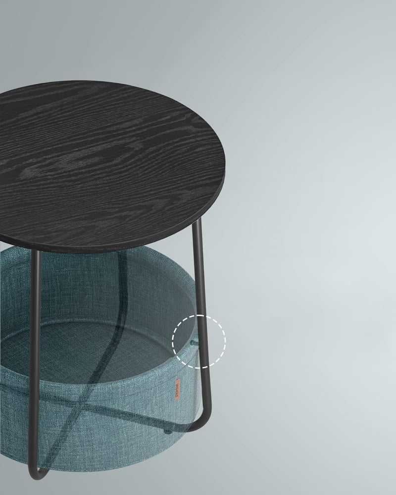 Ronde bijzettafel - Met stoffen mand - Metalen frame - Zwart blauw