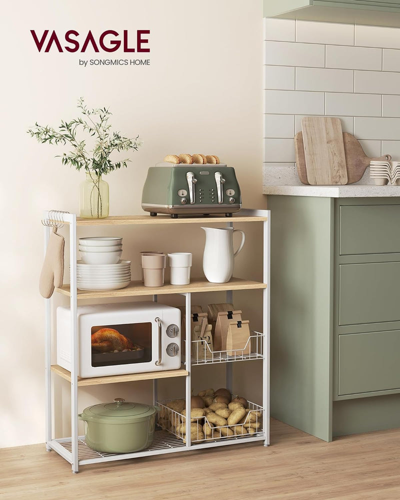 Kitchen Rack - Kitchen Cupboard - Opbevaringsskaber - 4 niveauer - Metalramme - Træplader - Hvid