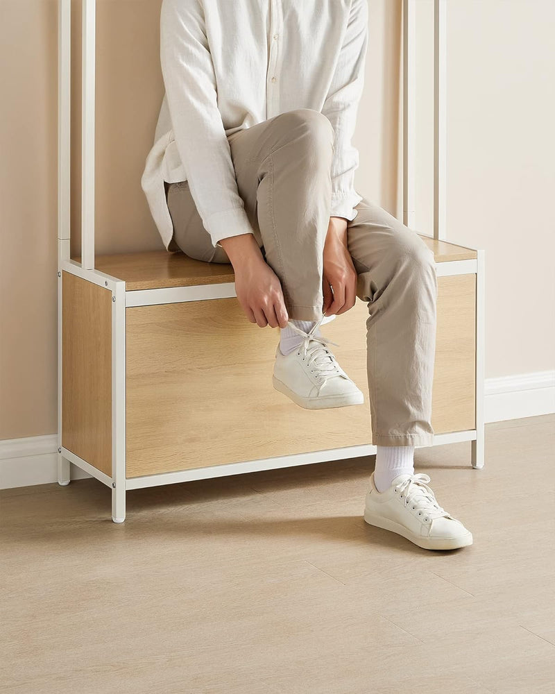 Armoire de garde-robe - Rack-coulage - avec banc - Rack à chaussures - marron blanc