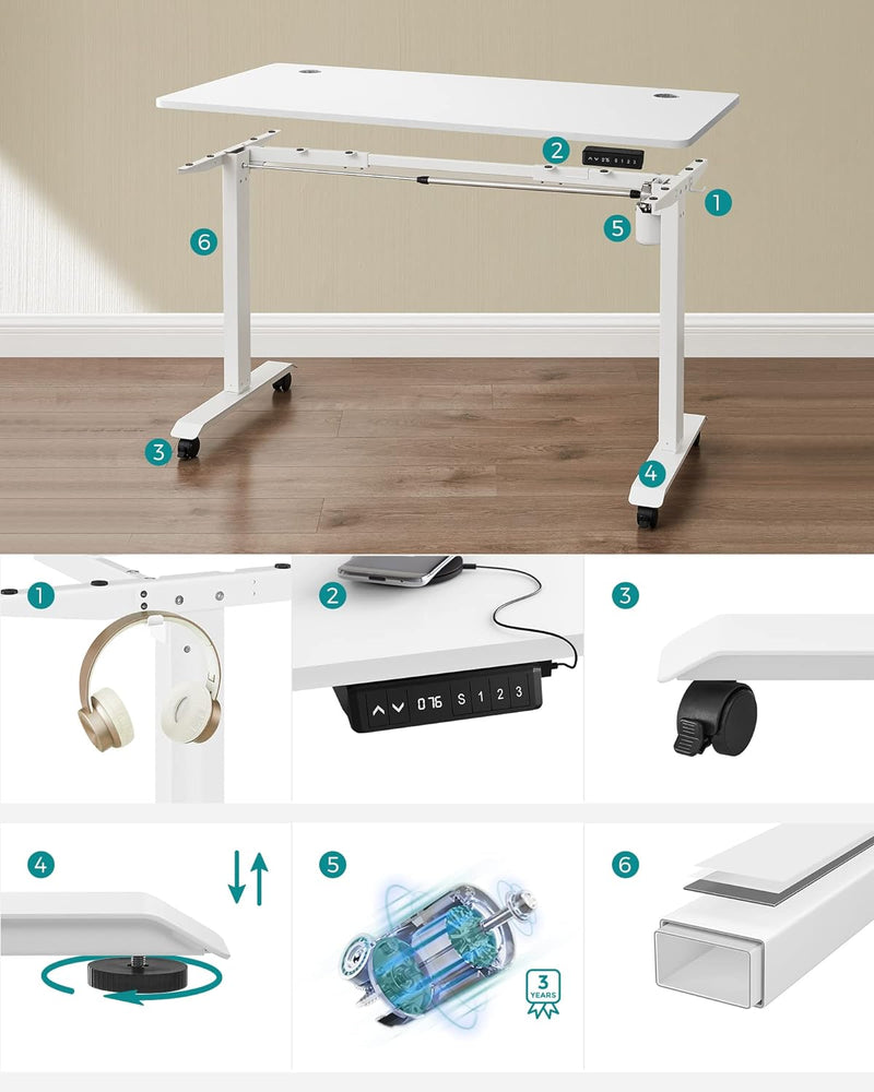 Sit Stand Desk - Computertabel - Højdejusterbar - med hjul - Hvid