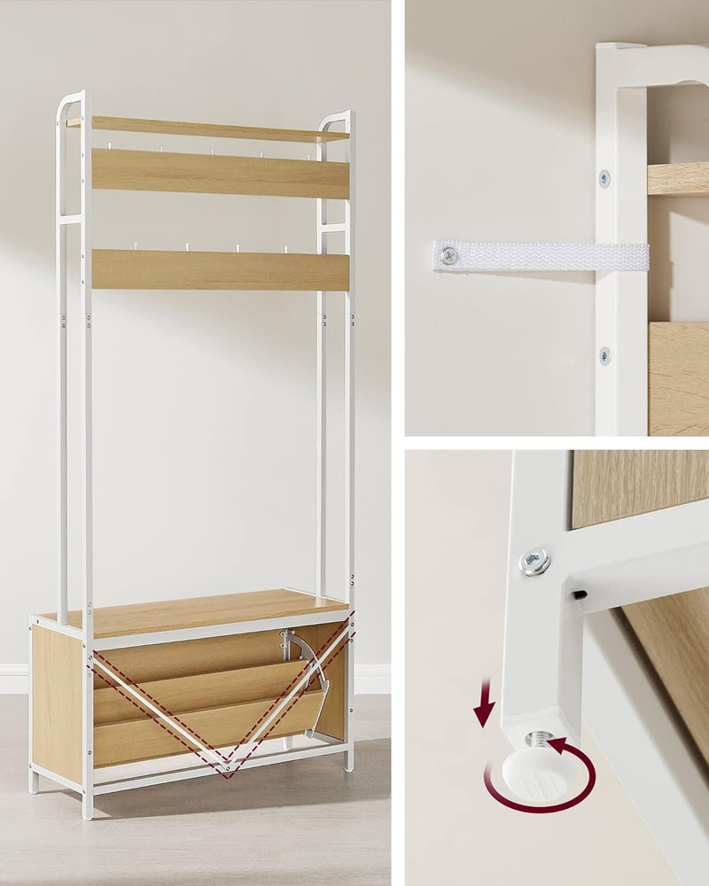 Armoire de garde-robe - Rack-coulage - avec banc - Rack à chaussures - marron blanc