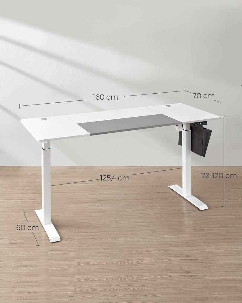 Bureau - Højde -justerbar skrivebord - Forskellige positioner - 70 x 160 cm - Hvid