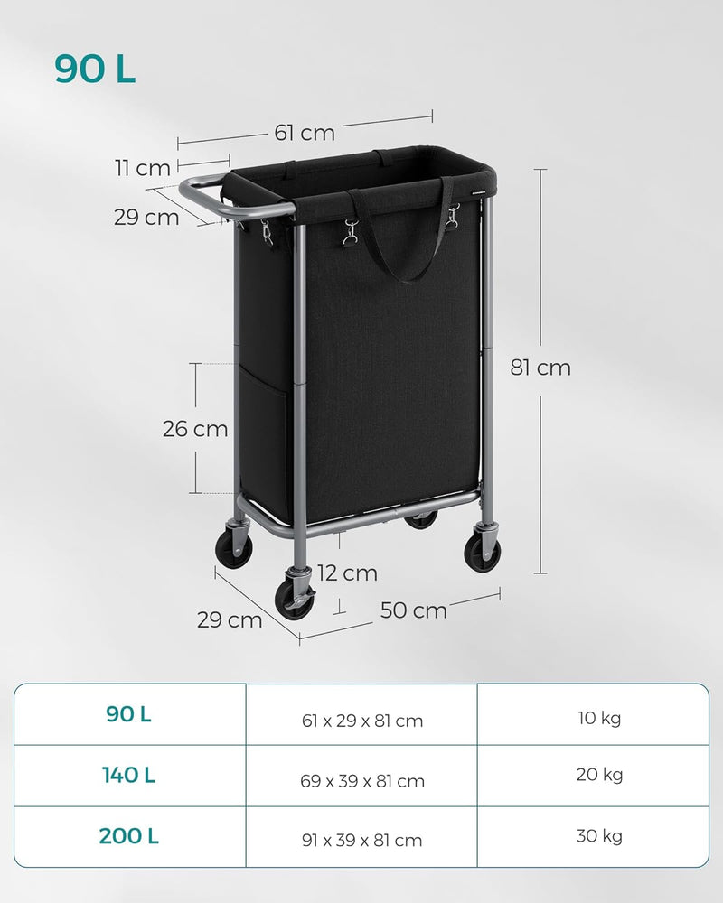 Vaskeri kurv - 90 liter - med hjul og håndtag - sort