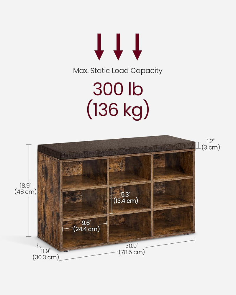 Schoenenkast - Schoenenbank - 9 vakken - Met Zitvlak - Van hout - Bruin