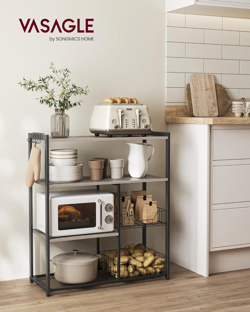 Kitchen Rack - Kitchen Cupboard - Opbevaringsskaber - 4 niveauer - Metalramme - Træplader - Grå