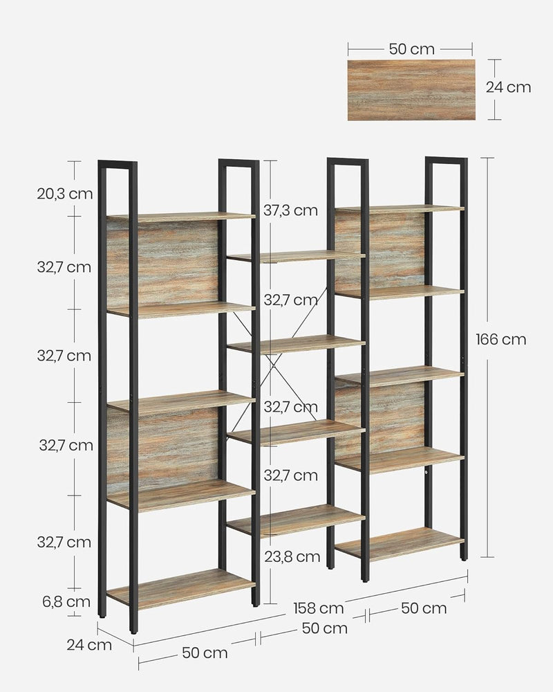 Vardagsrumskåp - Stående rack - med 14 hyllor - metallram - brun