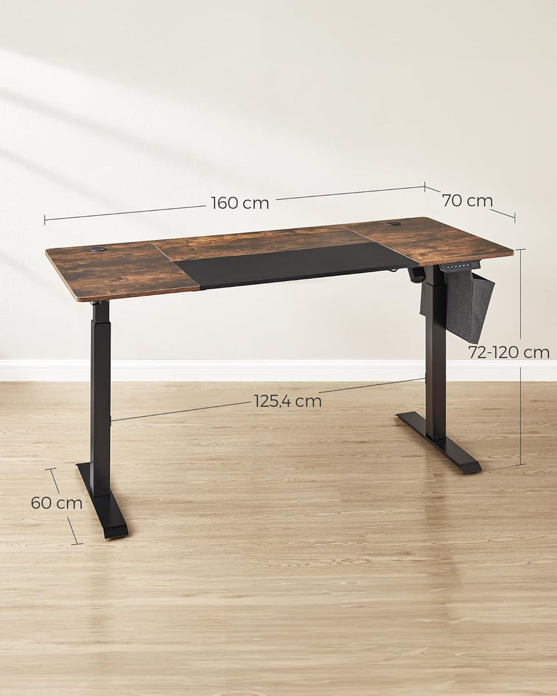 Skrivebord - højde -justerbar skrivebord - forskellige positioner - 70 x 160 cm - mørkebrun