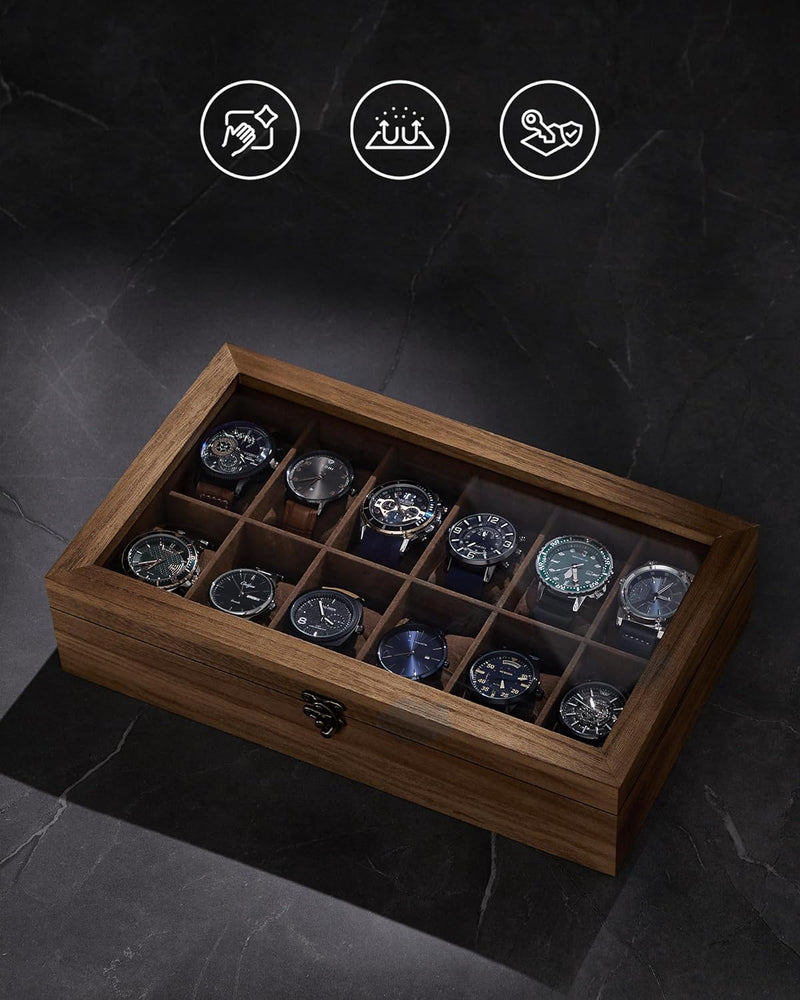 Watchbox - Watch Box - 12 Rum - Glaslåg - Træ - Brun