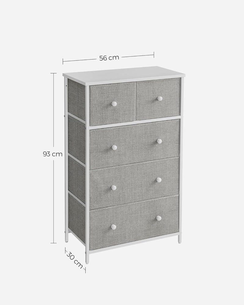 Ladekast - Slaapkamerkast - Stoffenlades - 5 Lades - Metalen frame - Grijs