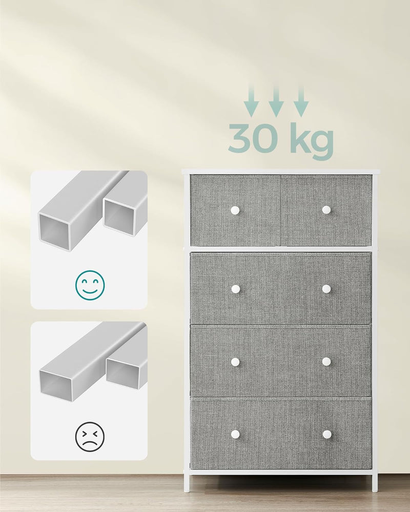 Byrå - sovrumskåp - tyglådor - 5 lådor - metallram - grå