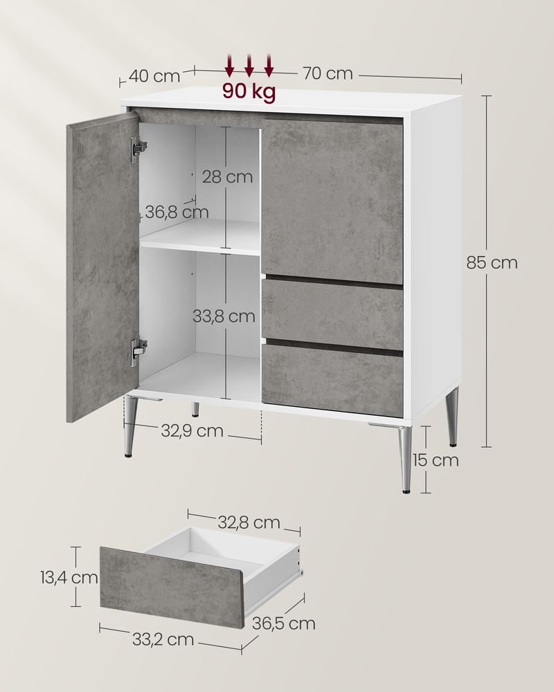 Opbergkast - Dressoir - Met 2 deuren en 2 lades - 40 x 70 x 85 cm - Grijs