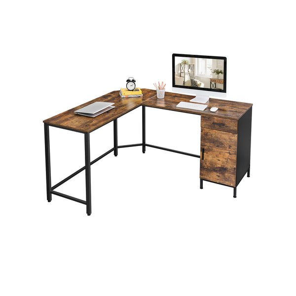 Bureau - Hoekbureau - Met kast - Stalen frame en Houten blad - Bruin