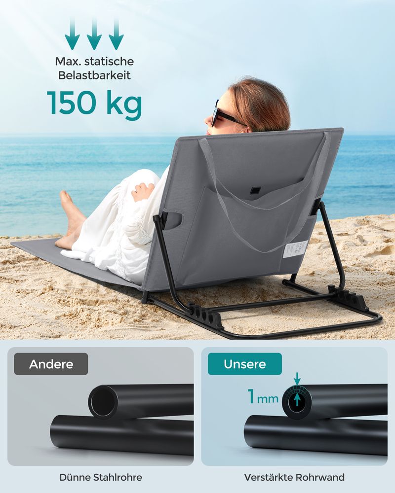 Strandstol - Lounger - för stranden - olika positioner - grå