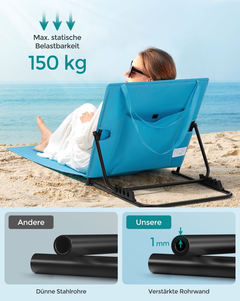 Rantatuoli - Lounger - rannalle - eri asennot - sininen