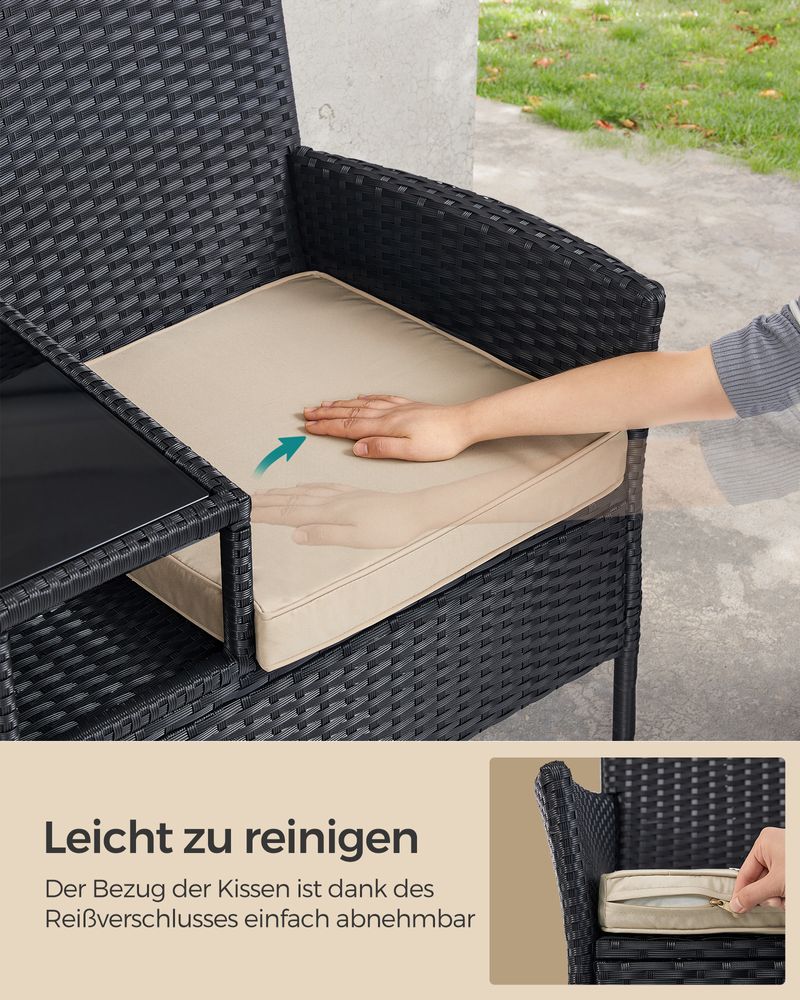 Tuinstoel - Tuinmeubelset - Balkonmeubel - Met tafel - Zachte zitting - Zwart