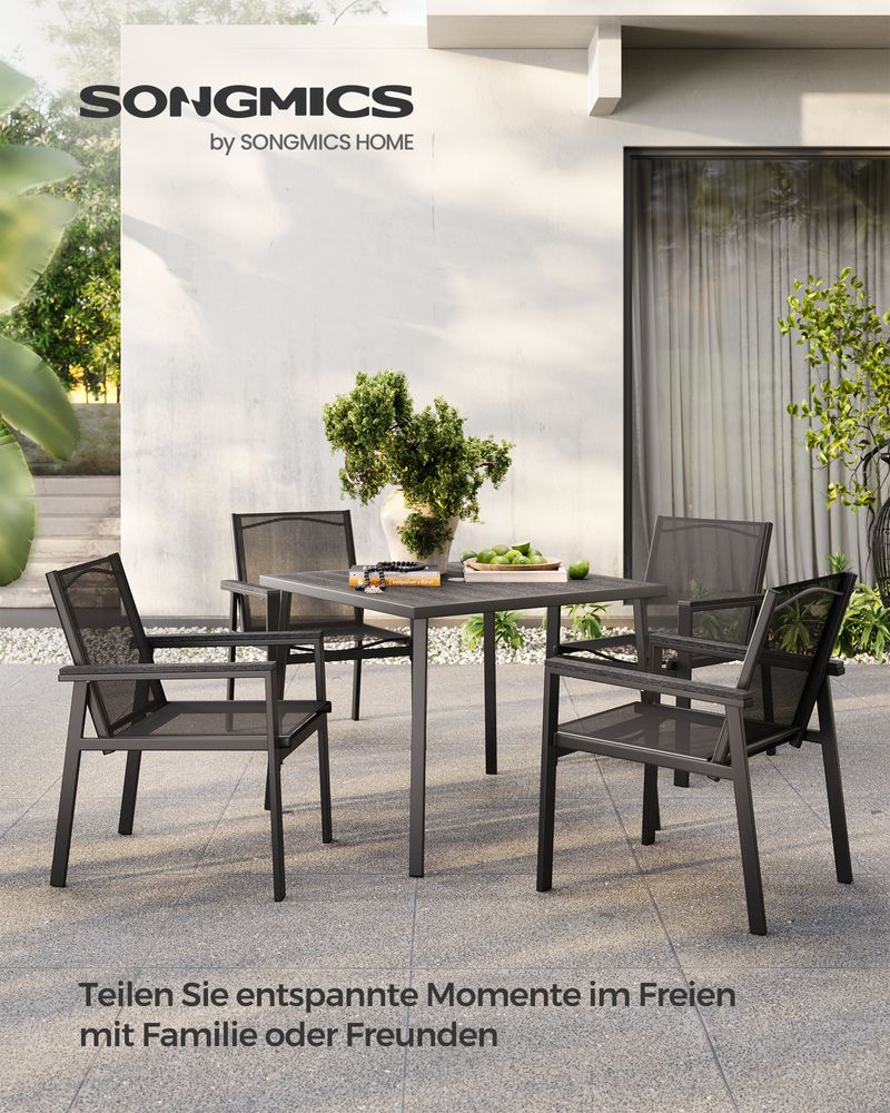 Tuinmeubelset - 4 stoelen - Met tafel - Stalen frame - Zwart