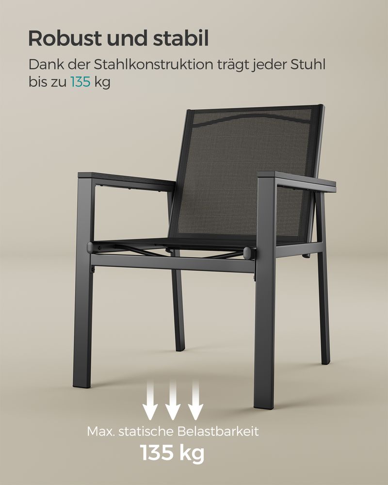 Tuinmeubelset - 4 stoelen - Met tafel - Stalen frame - Zwart