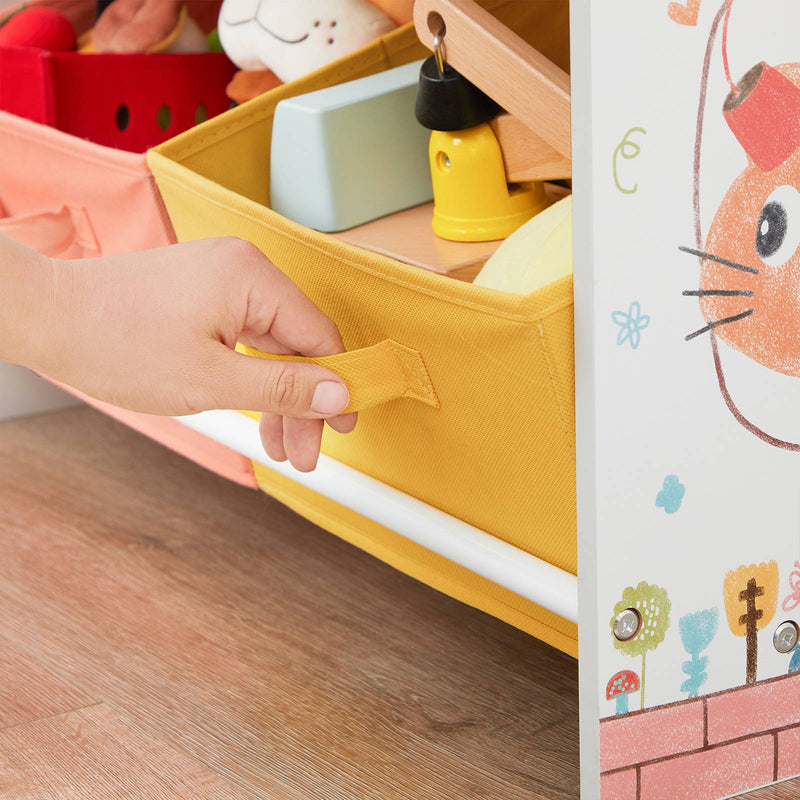 Nursery Rack - Toy Cabinet - Med 4 fack - Svart orange och gult