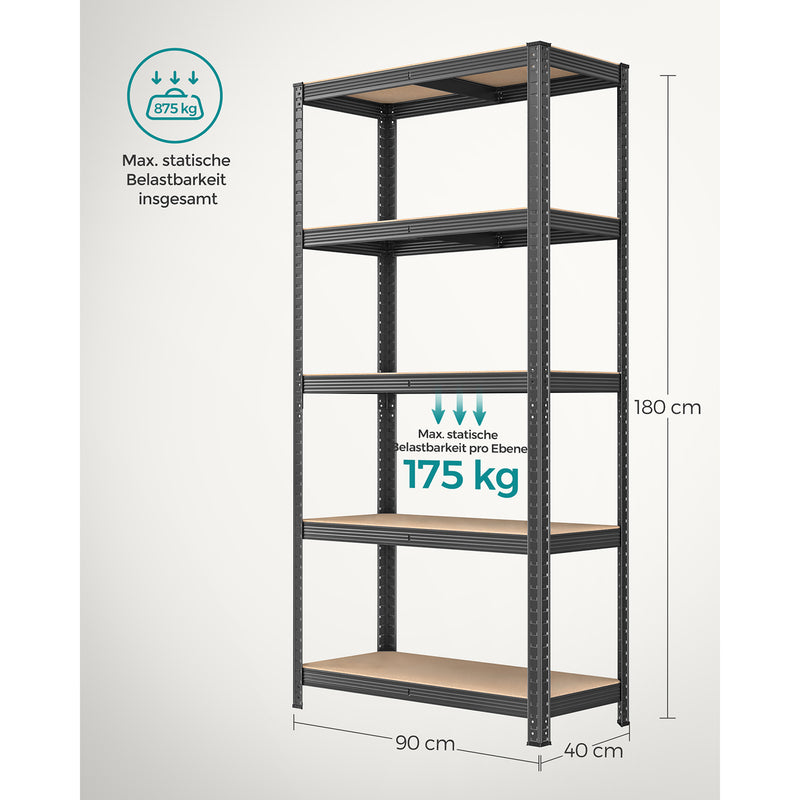 Stellingkasten - Kelderrekken - Met 5 niveaus - Van 200 cm hoog - Grijs