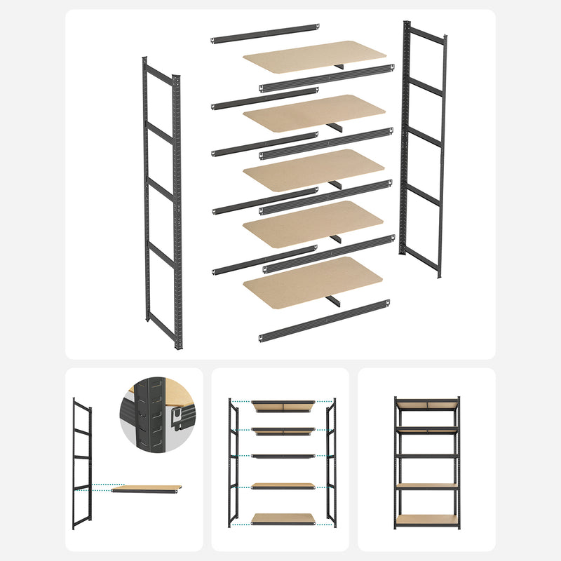 Stellingkast - Kelderrek - Met 5 niveaus - Van 200 cm hoog - Zwart