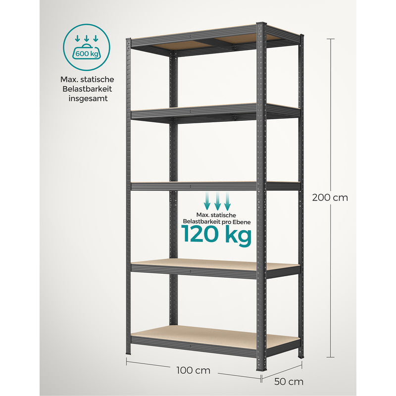 Rackskåp - källarhyllor - med 5 nivåer - på 200 cm höga - grå