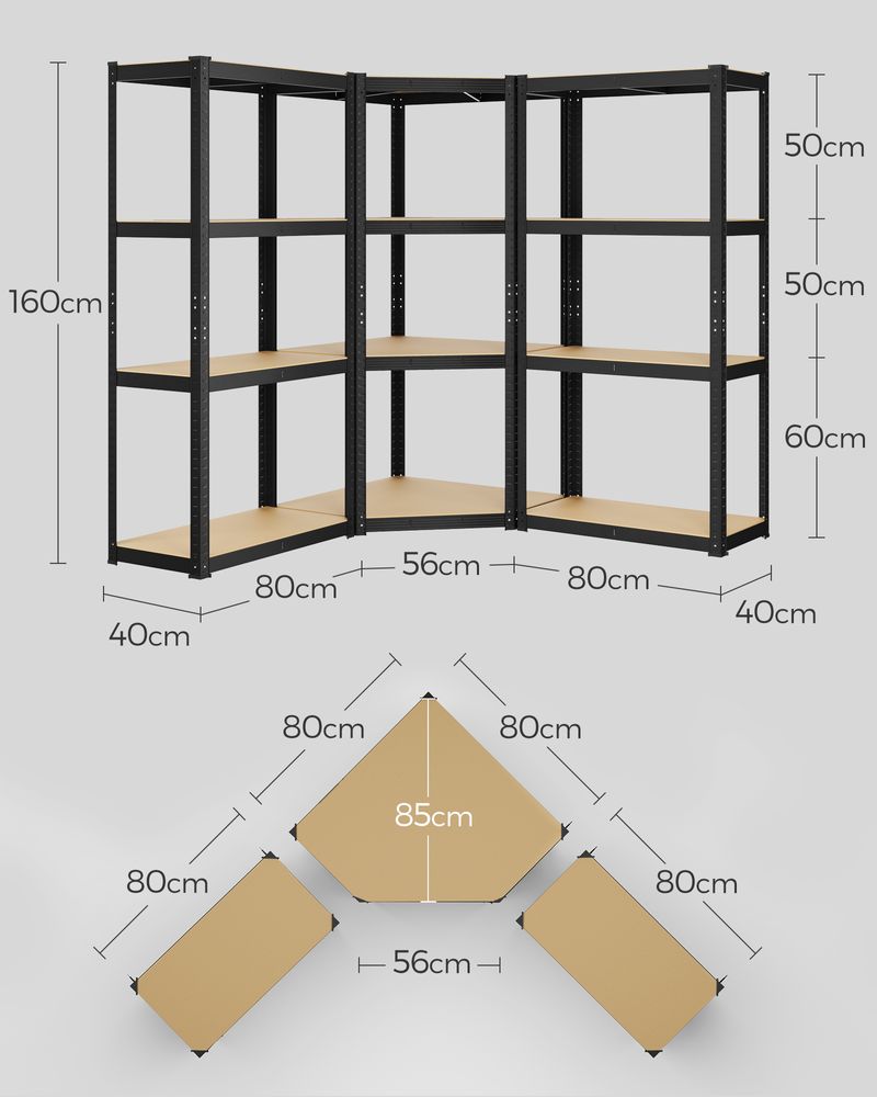 Rack Box - Corner Board Set - 4 lag - Metalramme - Sort