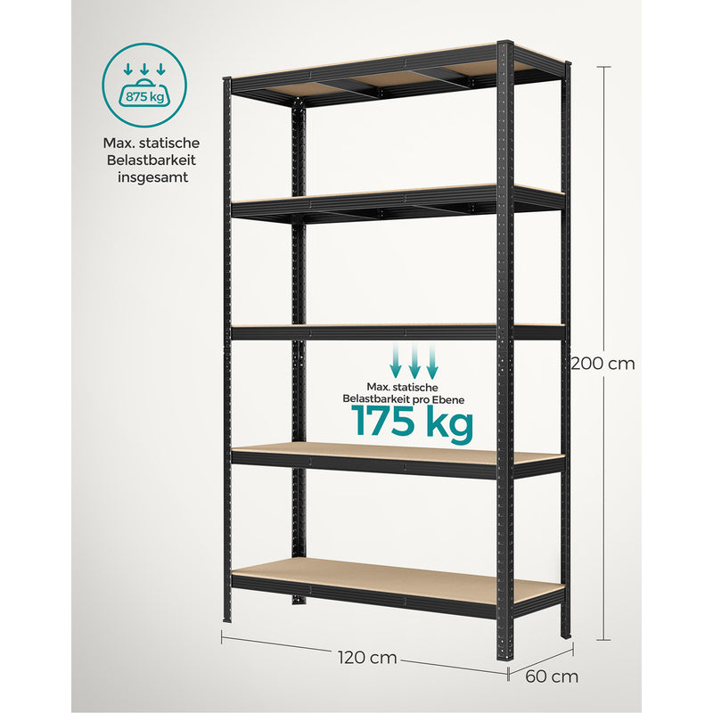 Racking skabe - kælderskud - med 5 niveauer - på 200 cm høj - sort