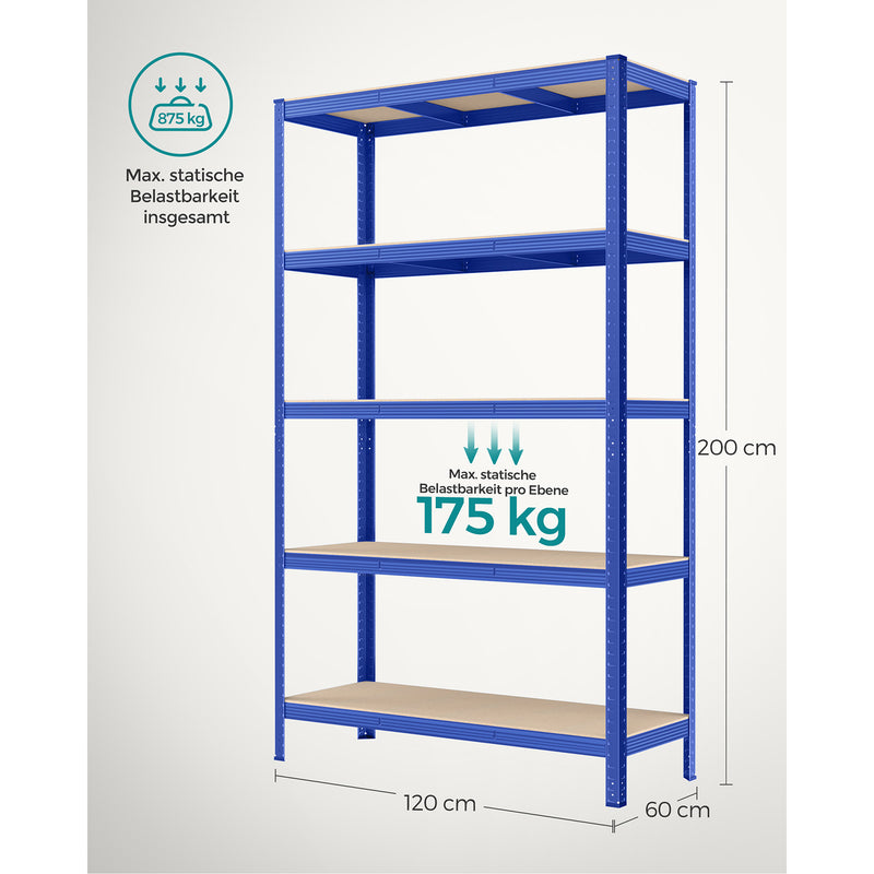 Racking skabe - kælderhylder - med 5 niveauer - på 200 cm høj - blå