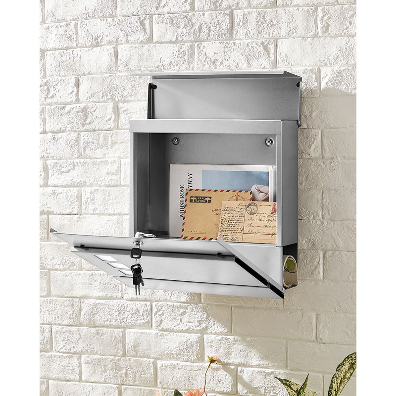 Wall Letterbox - Letterbox - med tidningsbox - med låsning - silver