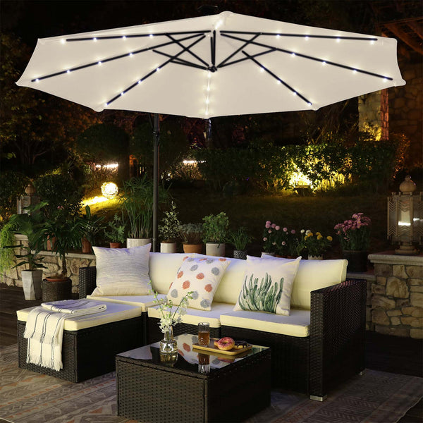 Parasol - Met LED-zonneverlichting - Zonnescherm - Beige