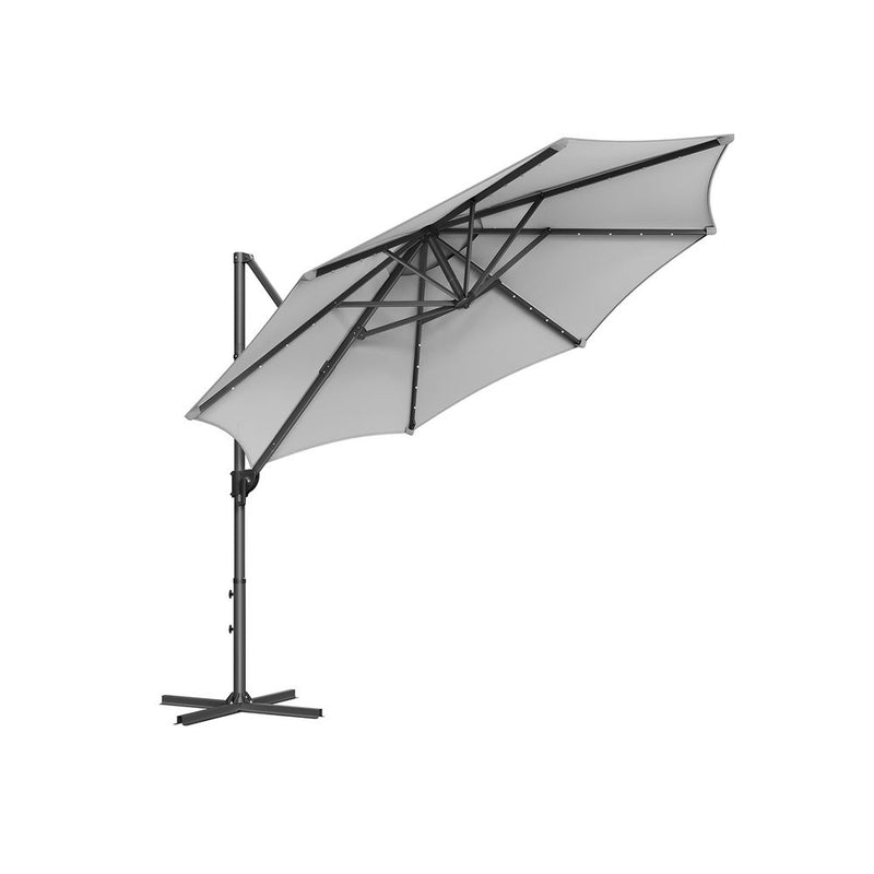 Parasol - Zweefparasol - Met zwengel -  Met Verlichting - Grijs