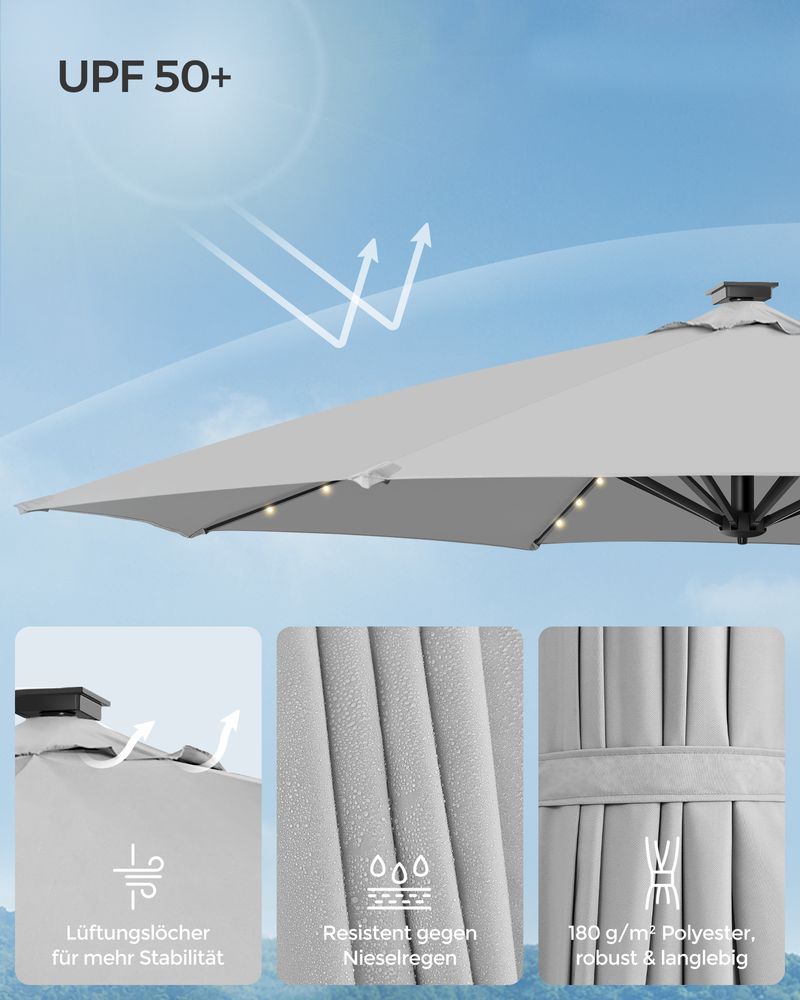 Parasol - Zweefparasol - Met zwengel -  Met Verlichting - Grijs