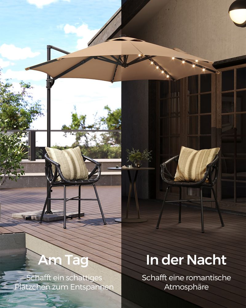 Parasol - Zweefparasol - Met zwengel -  Met Verlichting - Bruin