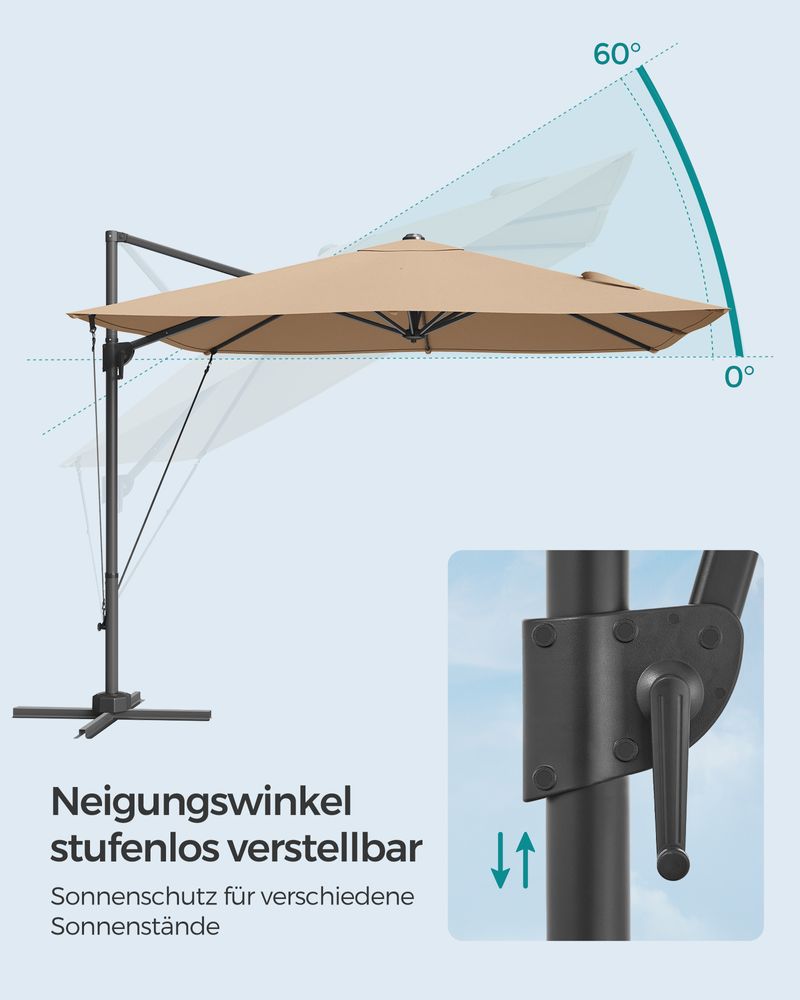 Parasol - Met Zwengel - Vierkant - Met kruisvoet - Beige