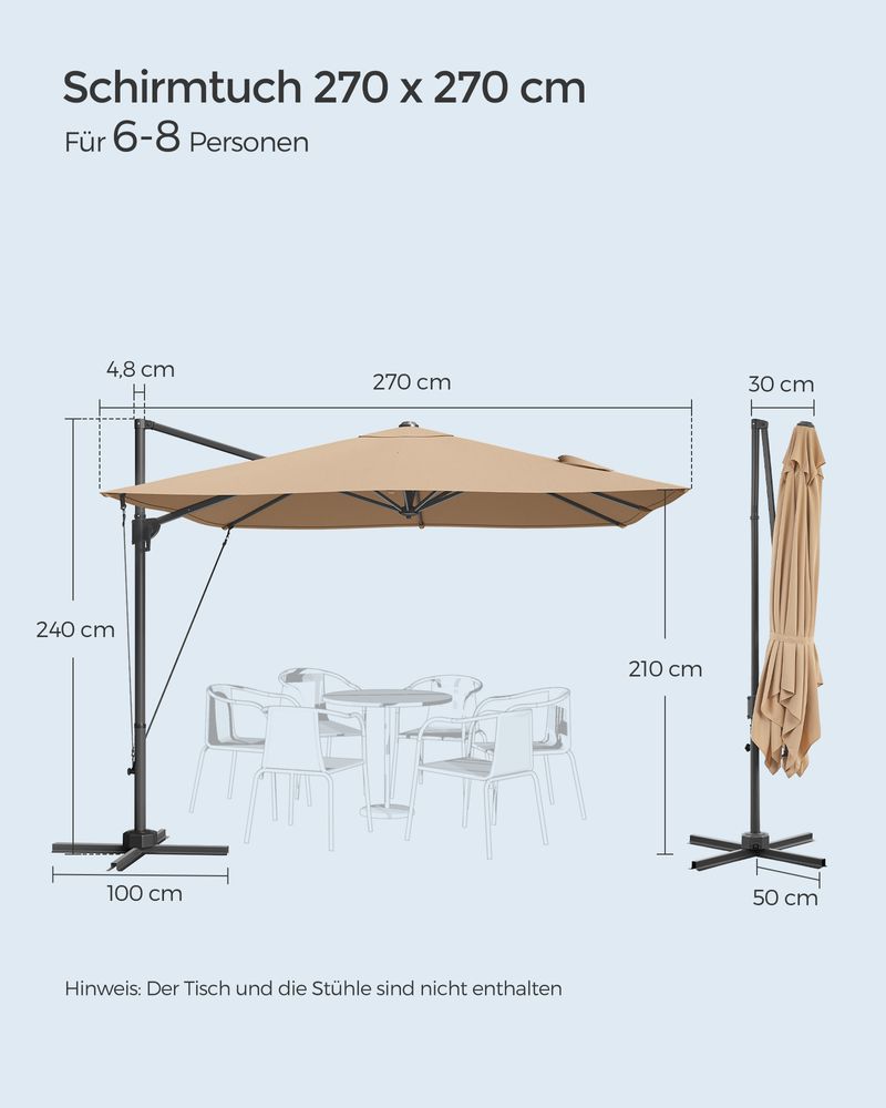 Parasol - med krumtap - firkant - med tværfod - beige