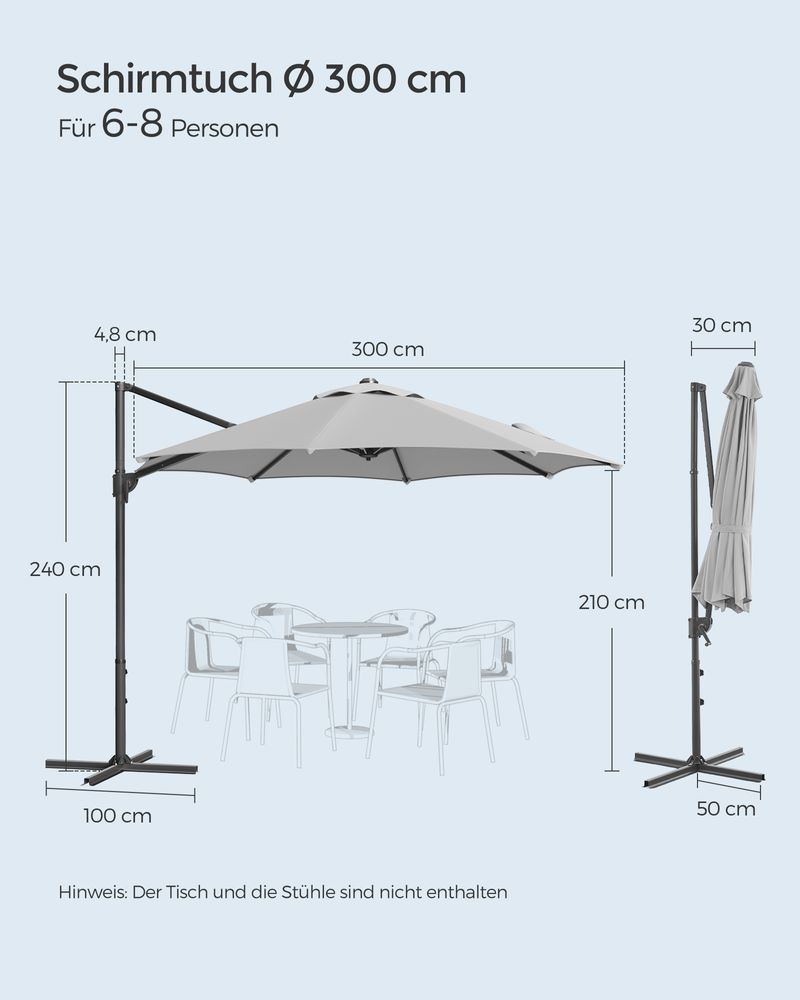 Parasol - Draagarmparasol - Met zwengel en kruisvoet - Grijs