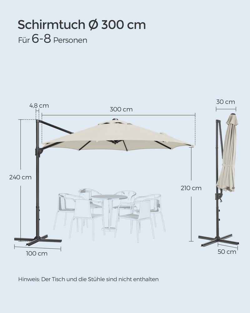 Parasol - Draagarmparasol - Met zwengel en kruisvoet - Wit